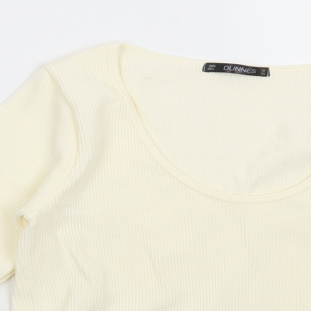Dunnes Stores Womens Ivory Striped Polyamide Cropped T-Shirt Size M Scoop Neck - Ribbed