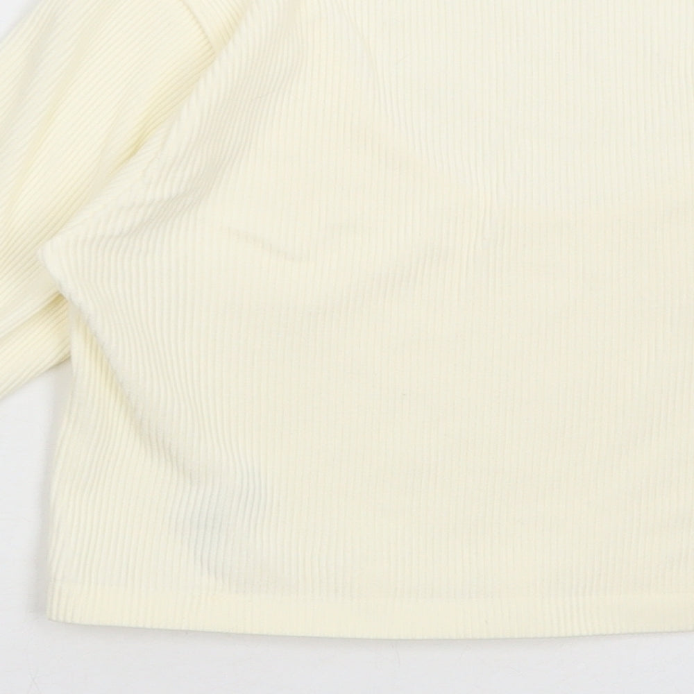 Dunnes Stores Womens Ivory Striped Polyamide Cropped T-Shirt Size M Scoop Neck - Ribbed