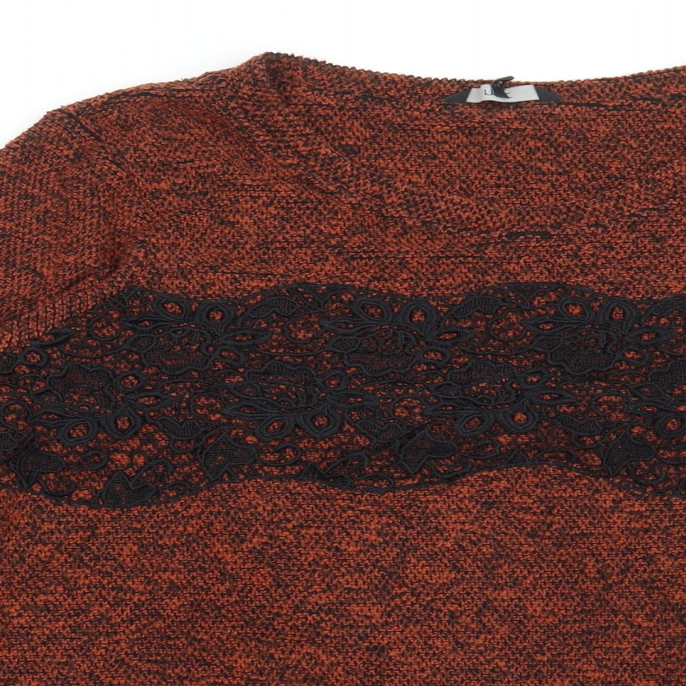 NEXT Womens Orange Round Neck Polyester Pullover Jumper Size 22 - Lace Detail