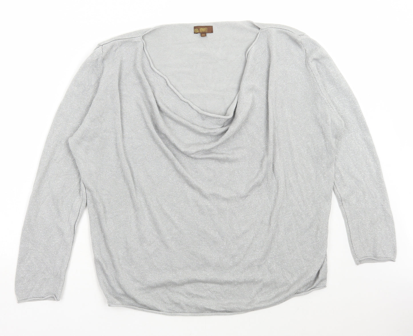 Amanti Womens Silver Scoop Neck Acrylic Pullover Jumper Size 2XL