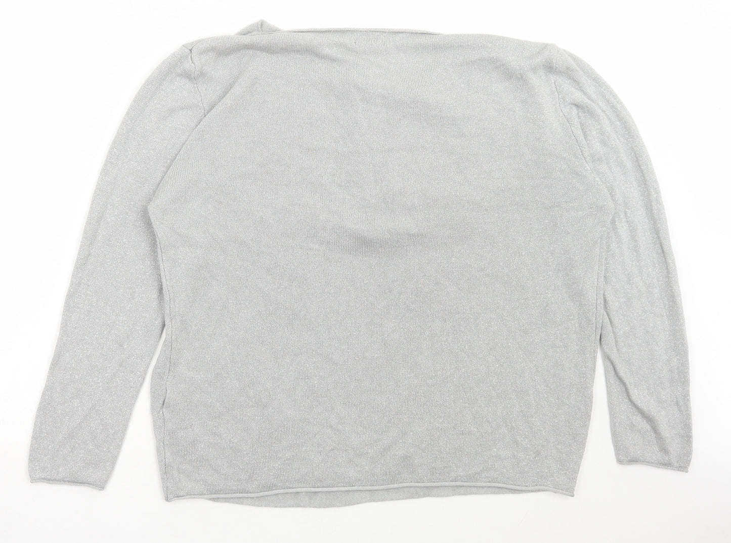 Amanti Womens Silver Scoop Neck Acrylic Pullover Jumper Size 2XL