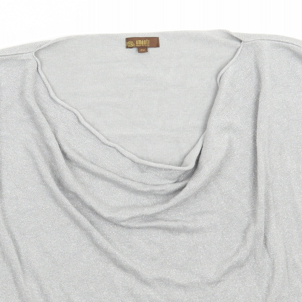Amanti Womens Silver Scoop Neck Acrylic Pullover Jumper Size 2XL