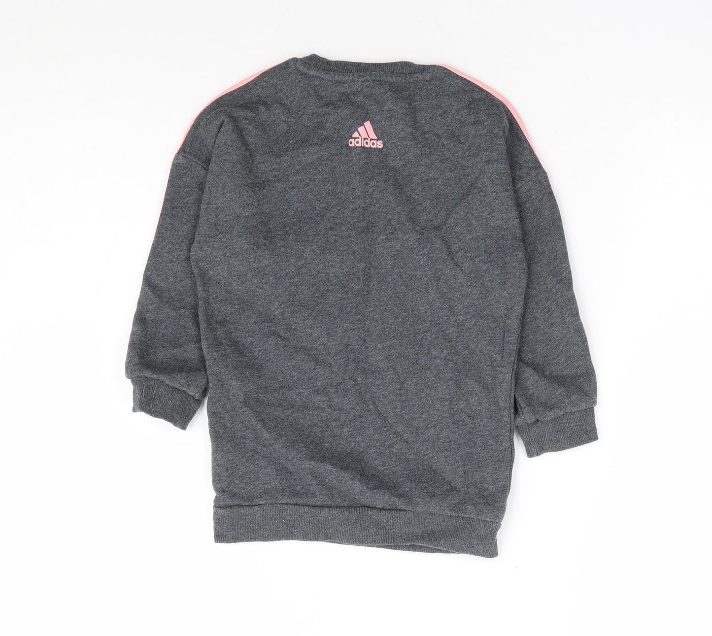adidas Girls Grey Cotton Jumper Dress Size 2-3 Years Crew Neck Pullover