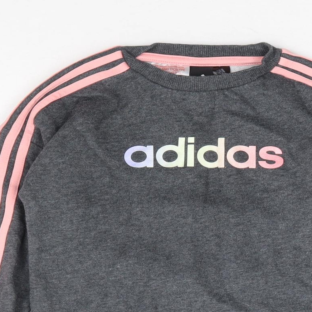 adidas Girls Grey Cotton Jumper Dress Size 2-3 Years Crew Neck Pullover