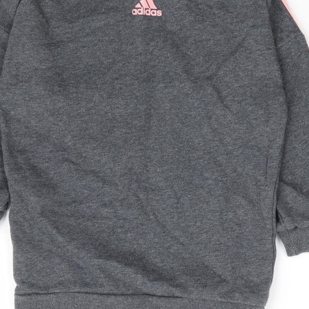 adidas Girls Grey Cotton Jumper Dress Size 2-3 Years Crew Neck Pullover