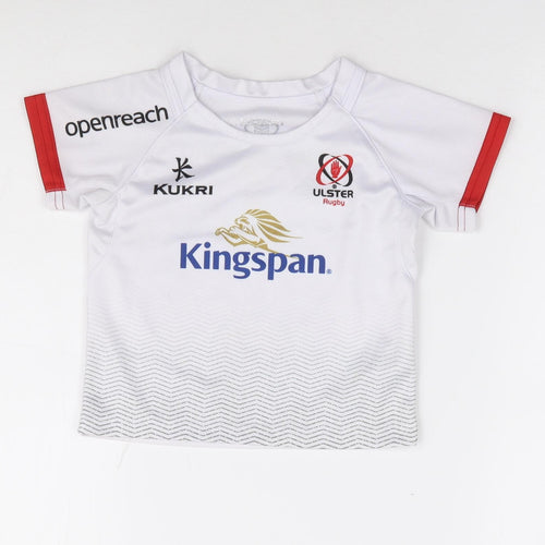 Kukri Boys White Geometric Polyester Jersey T-Shirt Size 18-24 Months Round Neck Pullover - Ulster Rugby