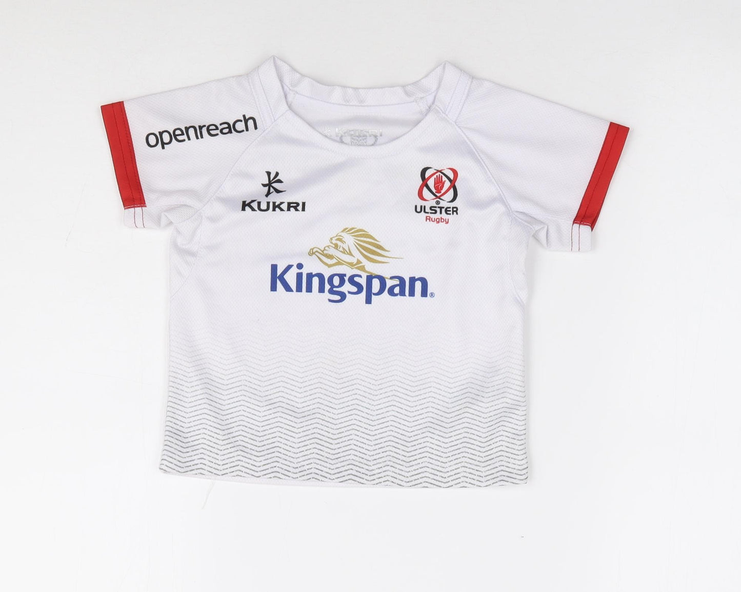 Kukri Boys White Geometric Polyester Jersey T-Shirt Size 18-24 Months Round Neck Pullover - Ulster Rugby