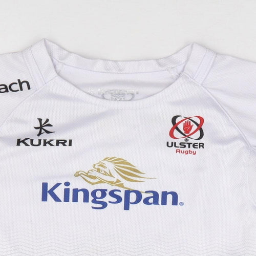 Kukri Boys White Geometric Polyester Jersey T-Shirt Size 18-24 Months Round Neck Pullover - Ulster Rugby