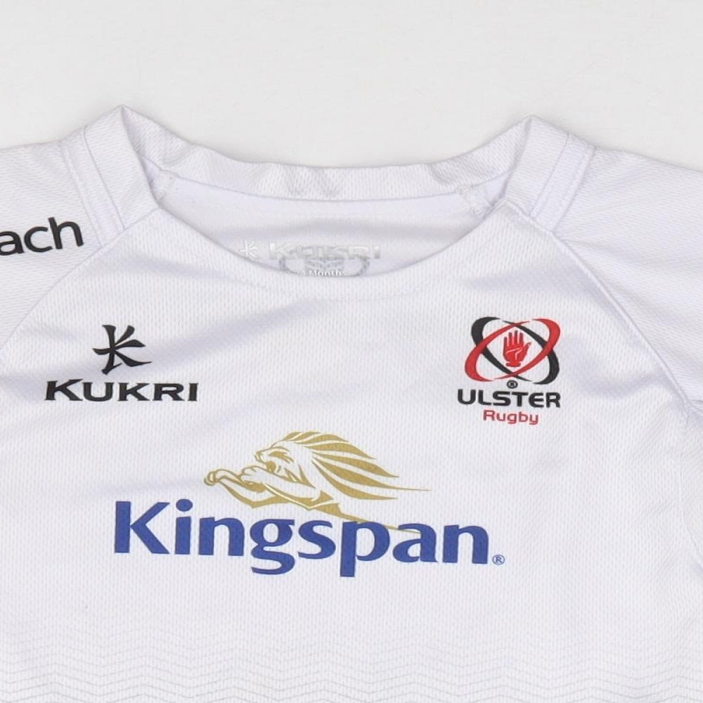 Kukri Boys White Geometric Polyester Jersey T-Shirt Size 18-24 Months Round Neck Pullover - Ulster Rugby