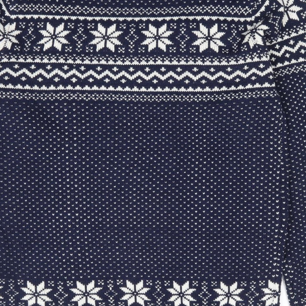Seasons Greetings Mens Blue Round Neck Fair Isle Acrylic Pullover Jumper Size L - Christmas