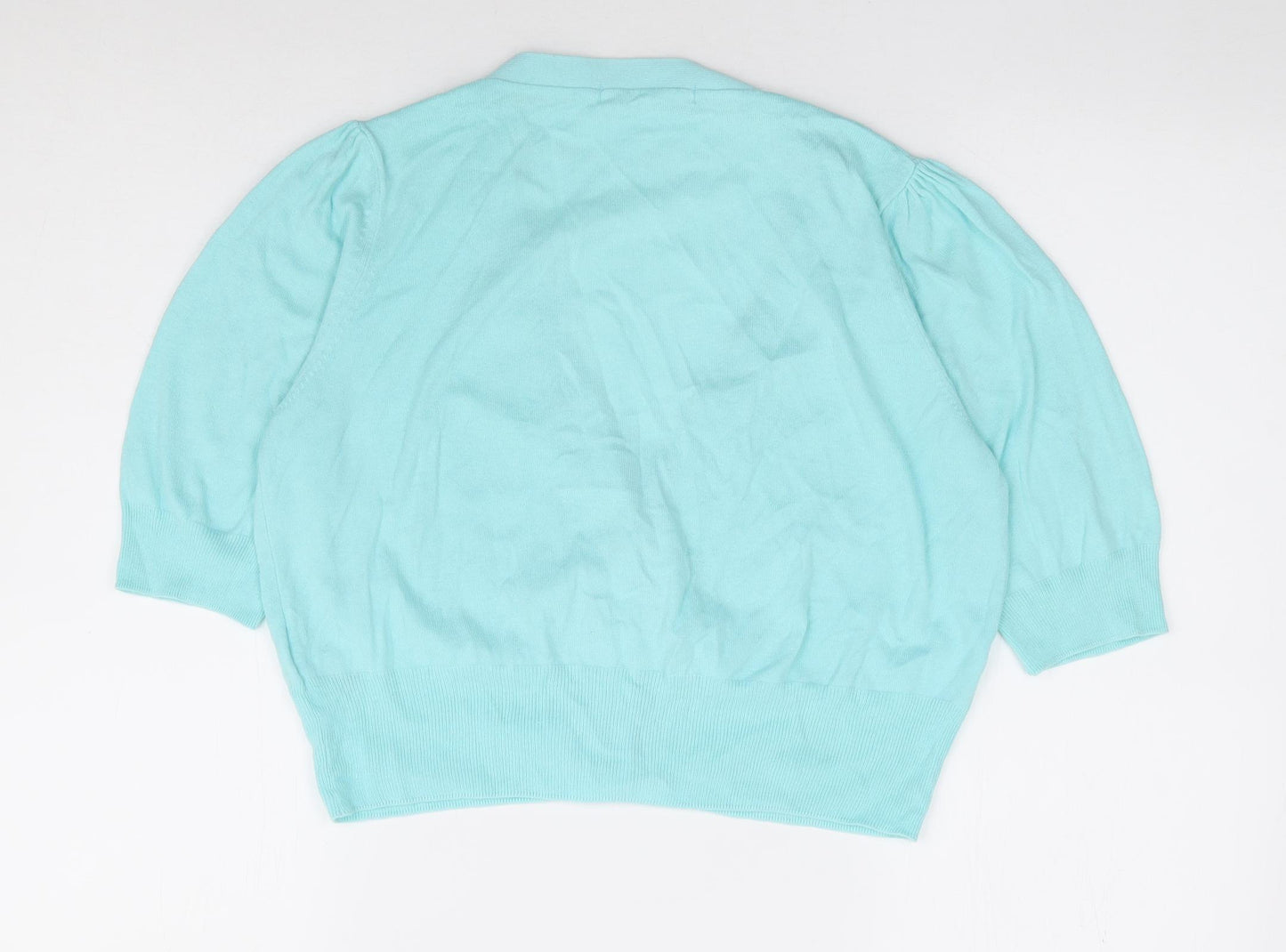 Marks and Spencer Womens Blue V-Neck 100% Cotton Cardigan Jumper Size 16