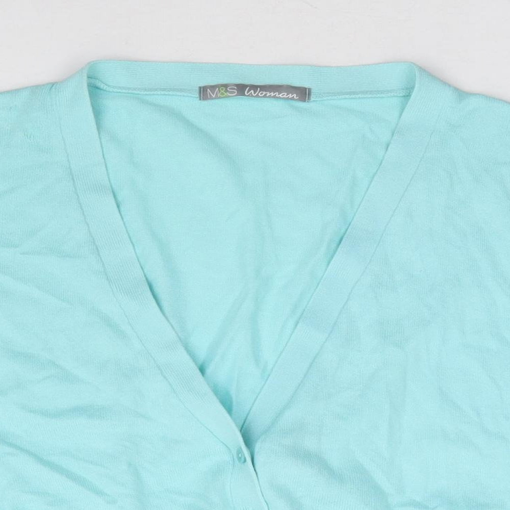 Marks and Spencer Womens Blue V-Neck 100% Cotton Cardigan Jumper Size 16