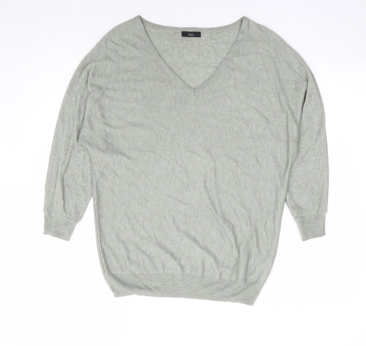 M&Co Womens Green V-Neck Viscose Pullover Jumper Size 10 - Batwing