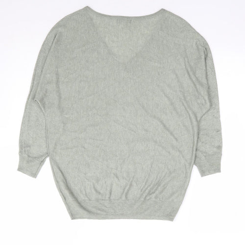 M&Co Womens Green V-Neck Viscose Pullover Jumper Size 10 - Batwing