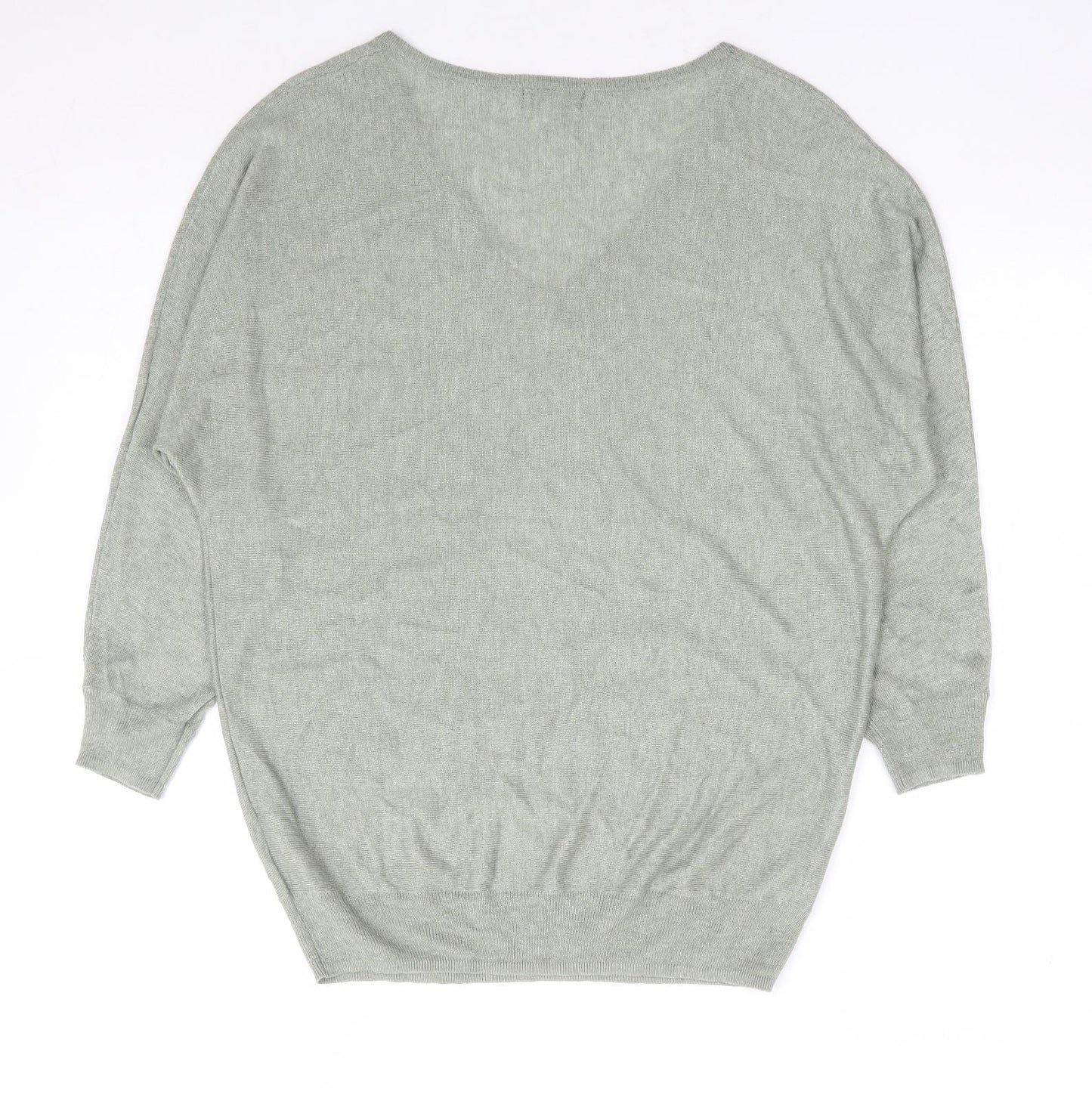 M&Co Womens Green V-Neck Viscose Pullover Jumper Size 10 - Batwing