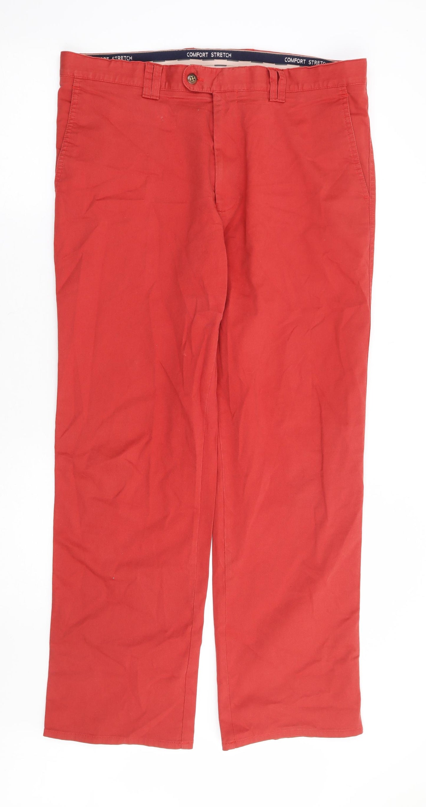Sovereign by Gurteen Mens Red Polyester Chino Trousers Size 36 in L31 in Regular Zip - Comfort Stretch