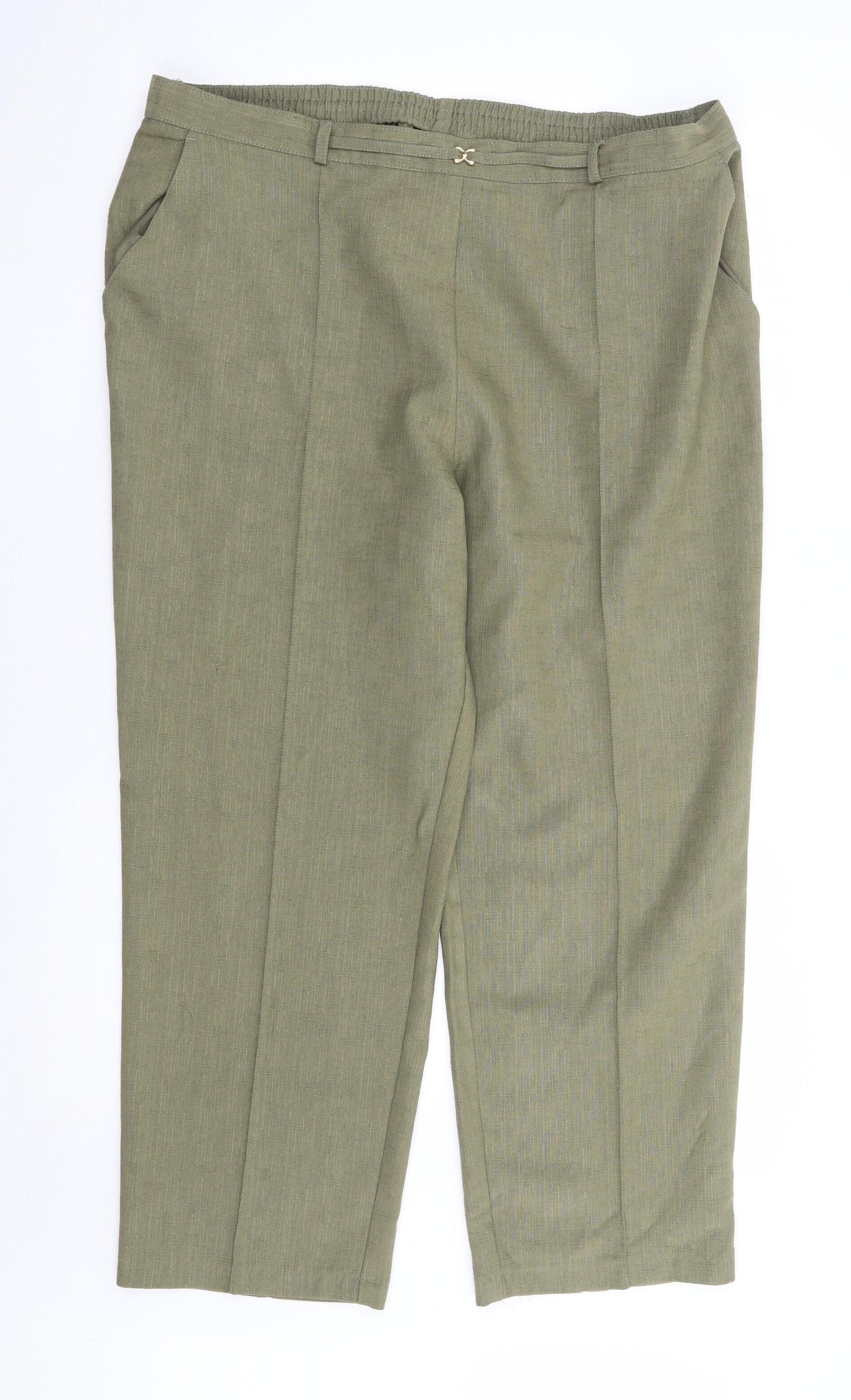 Marks and Spencer Womens Green Polyester Trousers Size 18 L26 in Regular - Short Length