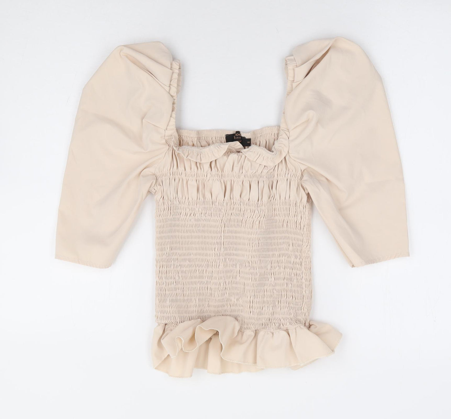In Vogue Womens Beige Cotton Basic Blouse Size S Square Neck