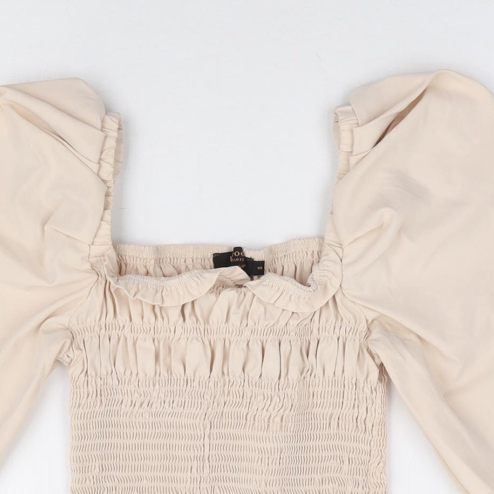 In Vogue Womens Beige Cotton Basic Blouse Size S Square Neck