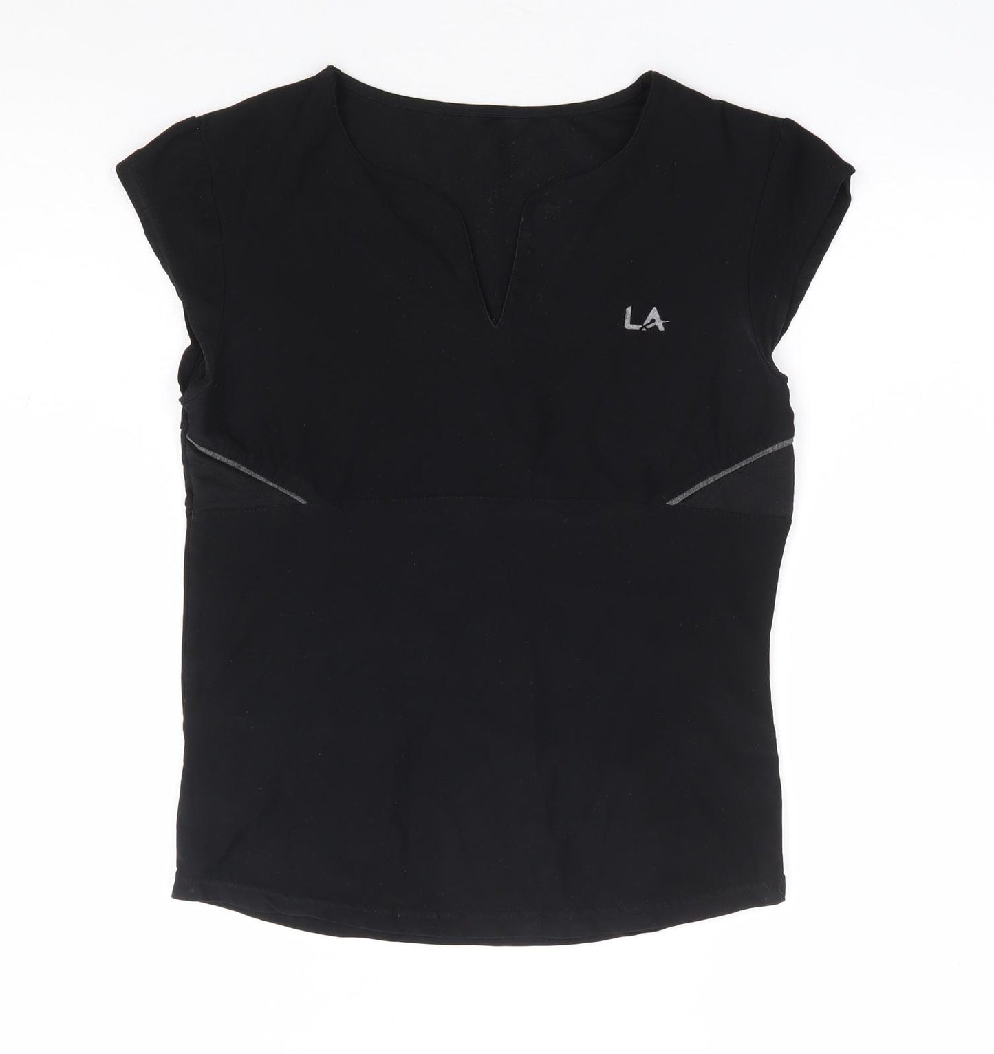 LA Gear Womens Black Polyester Basic T-Shirt Size S V-Neck Pullover