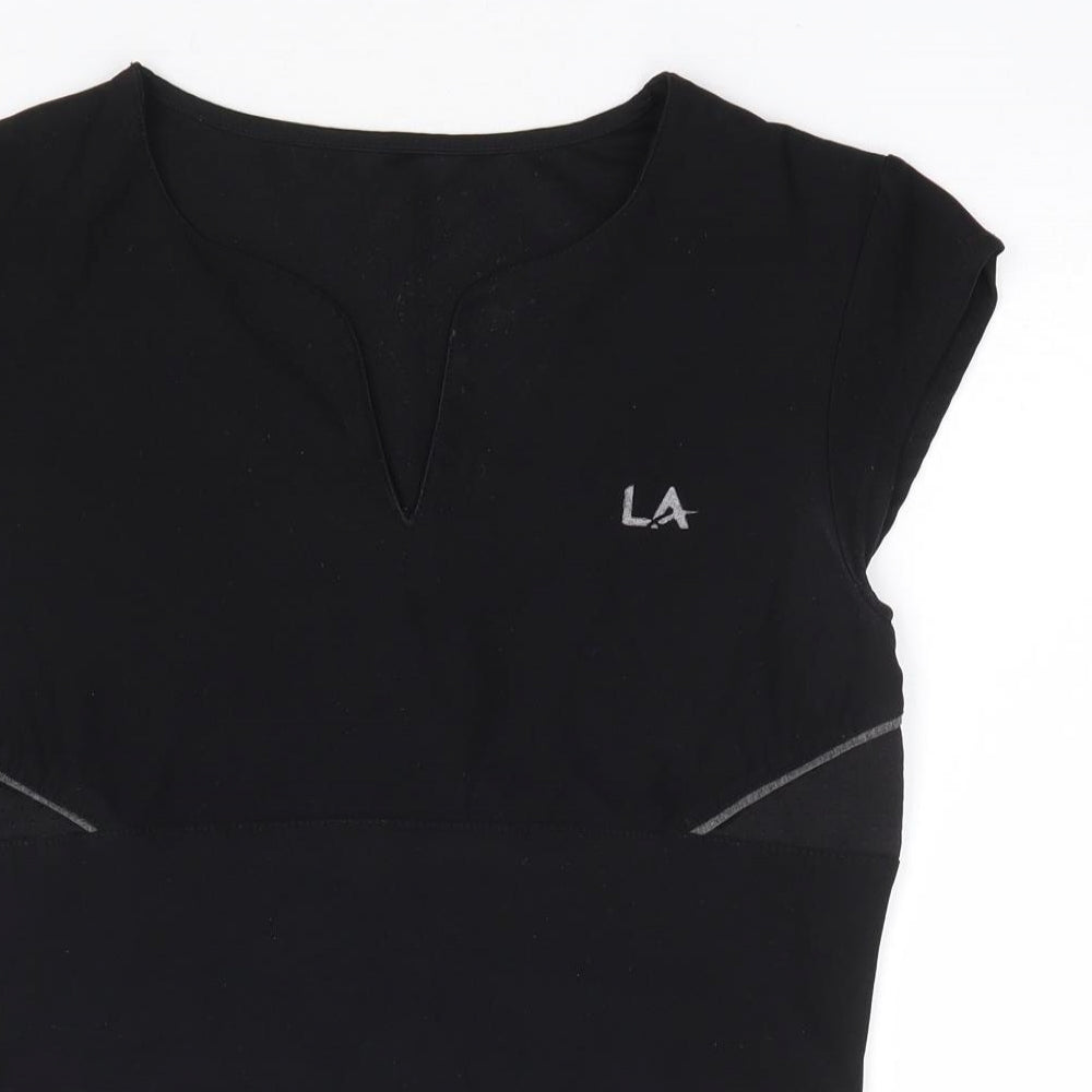 LA Gear Womens Black Polyester Basic T-Shirt Size S V-Neck Pullover