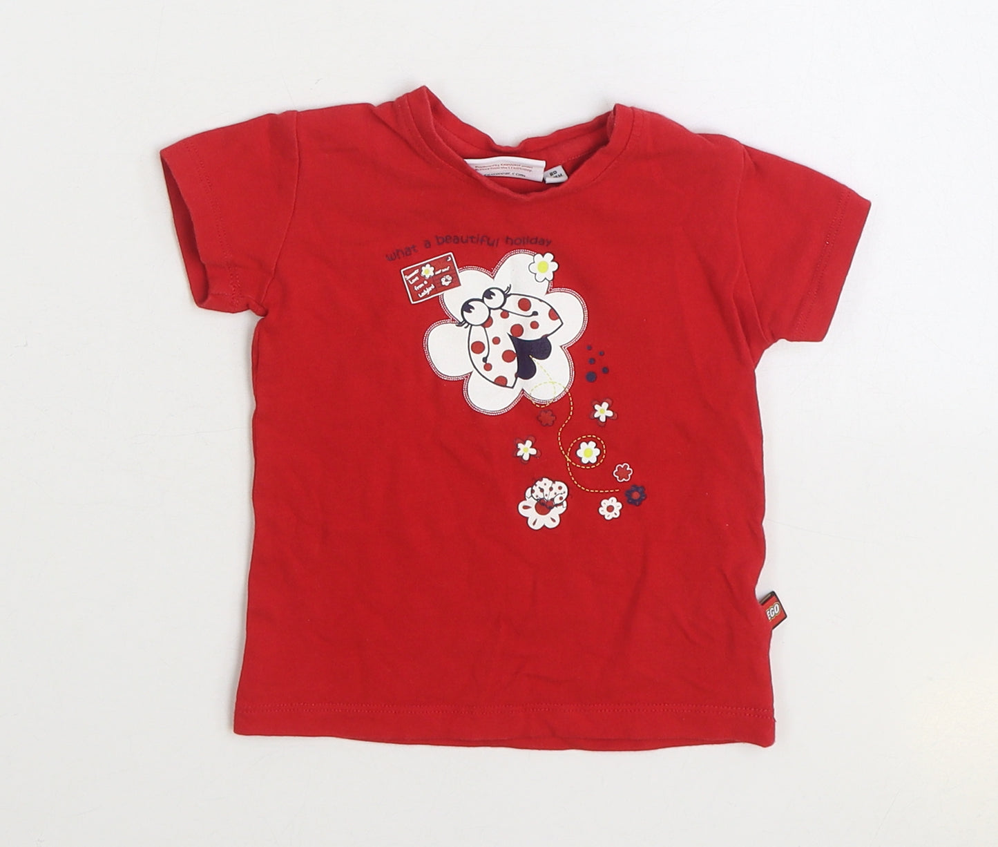 Lego Wear Girls Red Cotton Basic T-Shirt Size 12-18 Months Round Neck Pullover - Ladybug