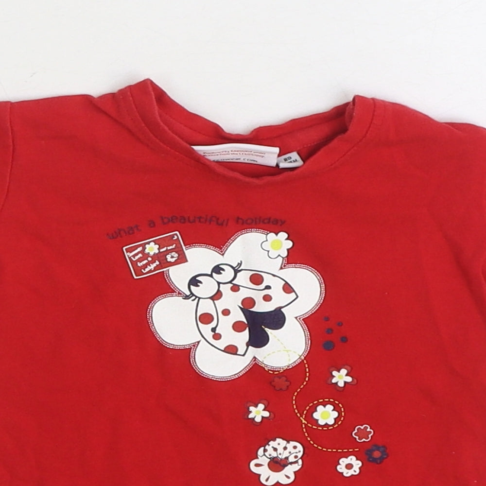 Lego Wear Girls Red Cotton Basic T-Shirt Size 12-18 Months Round Neck Pullover - Ladybug