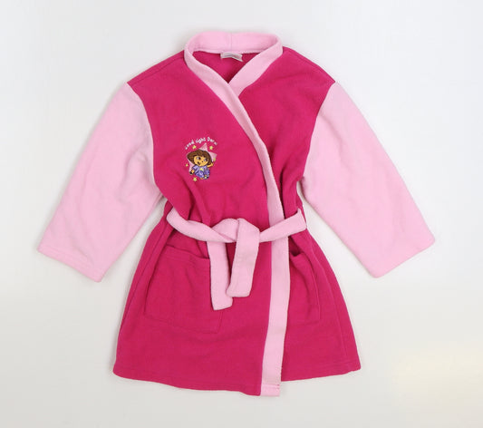 Nick Jr Girls Pink Solid Polyester Kimono Gown Size 2-3 Years Tie - Dora The Explorer