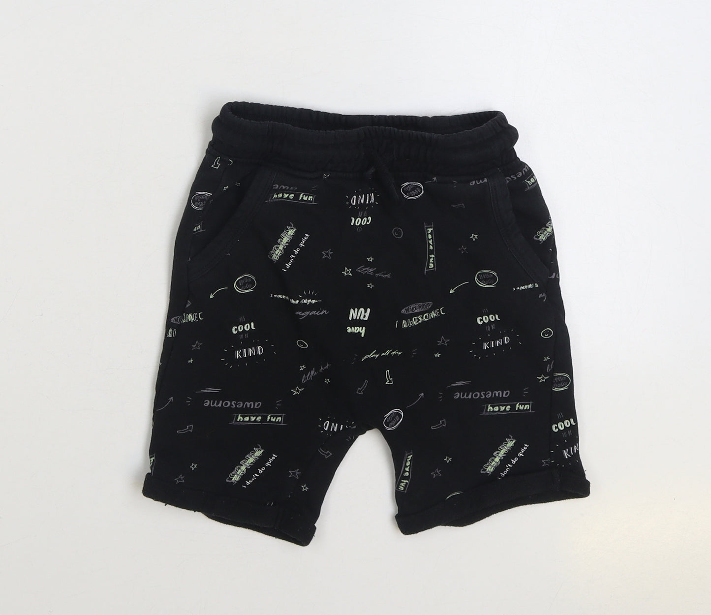 George Boys Black Geometric Cotton Jogger Trousers Size 6-7 Years Regular Drawstring - Slogan Cropped