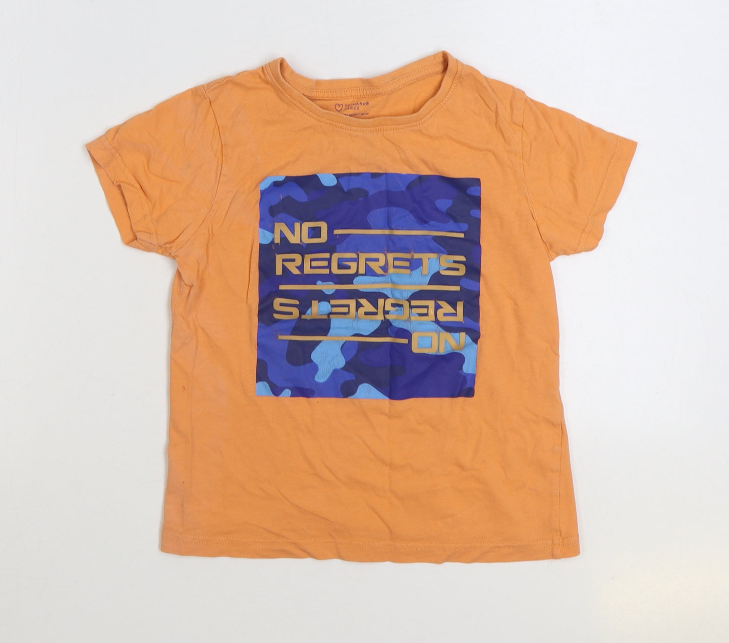 Primark Boys Orange Cotton Basic T-Shirt Size 7-8 Years Round Neck Pullover - No Regrets