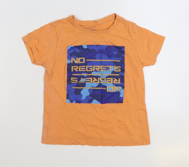 Primark Boys Orange Cotton Basic T-Shirt Size 7-8 Years Round Neck Pullover - No Regrets