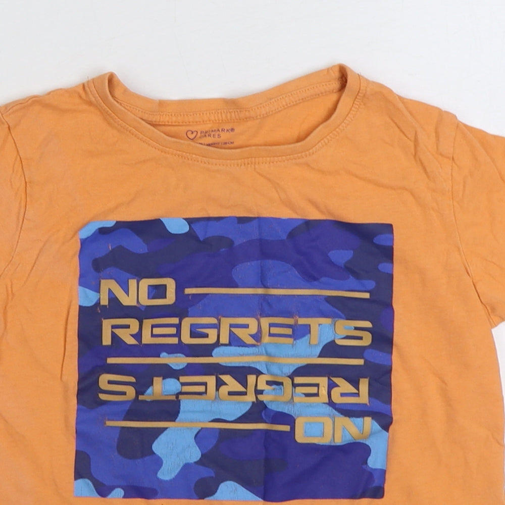 Primark Boys Orange Cotton Basic T-Shirt Size 7-8 Years Round Neck Pullover - No Regrets