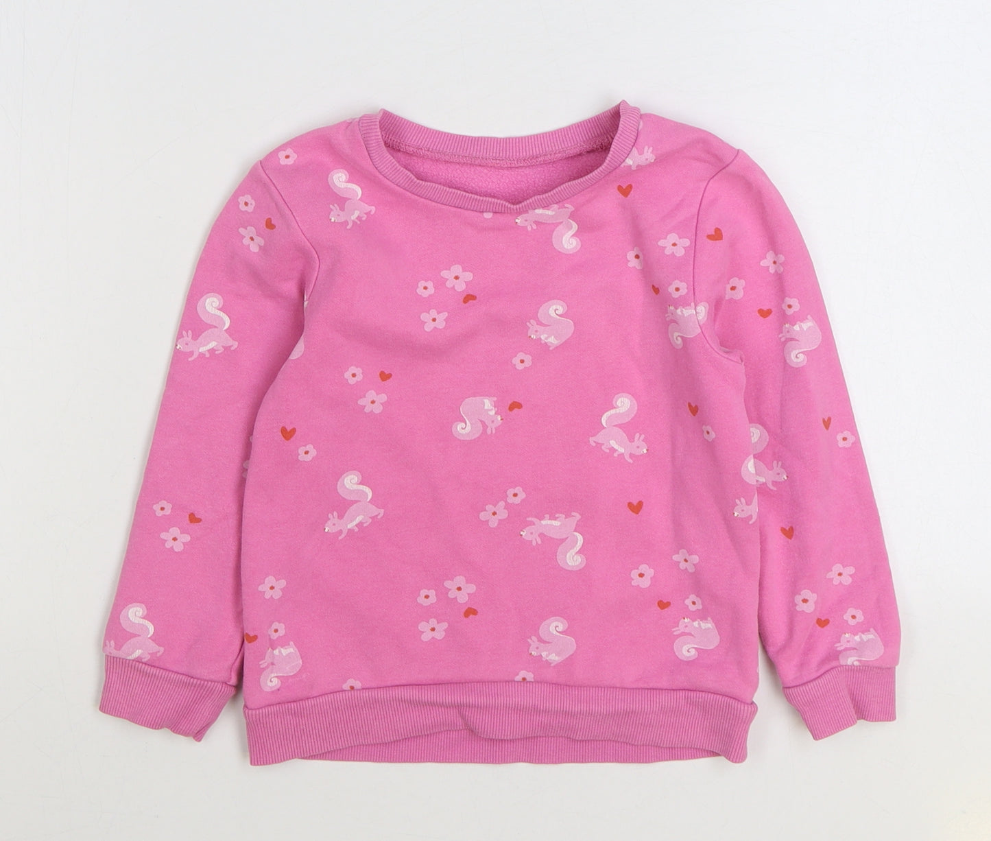 Dunnes Stores Girls Pink Geometric Cotton Pullover Sweatshirt Size 3-4 Years Pullover - Squirrel