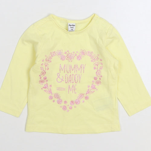 Dopo Dopo Girls Yellow 100% Cotton Basic T-Shirt Size 6-9 Months Round Neck Snap - Mummy and Daddy = Me