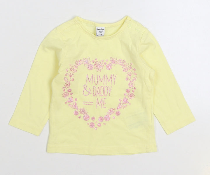 Dopo Dopo Girls Yellow 100% Cotton Basic T-Shirt Size 6-9 Months Round Neck Snap - Mummy and Daddy = Me