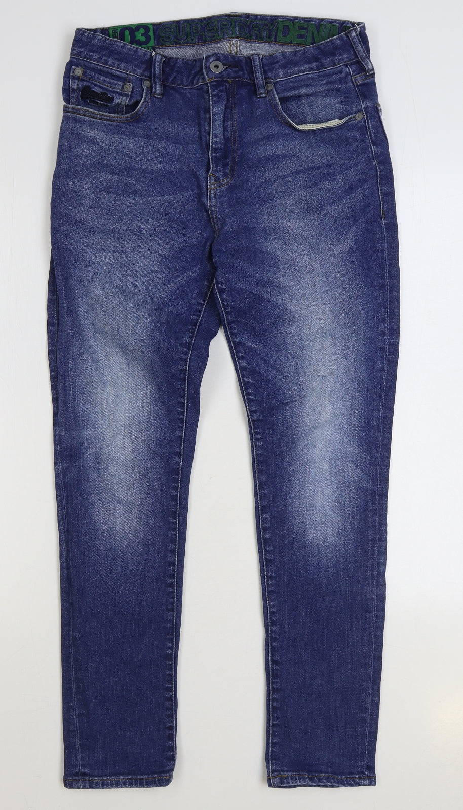 Superdry Mens Blue Cotton Straight Jeans Size 32 in L32 in Regular Zip