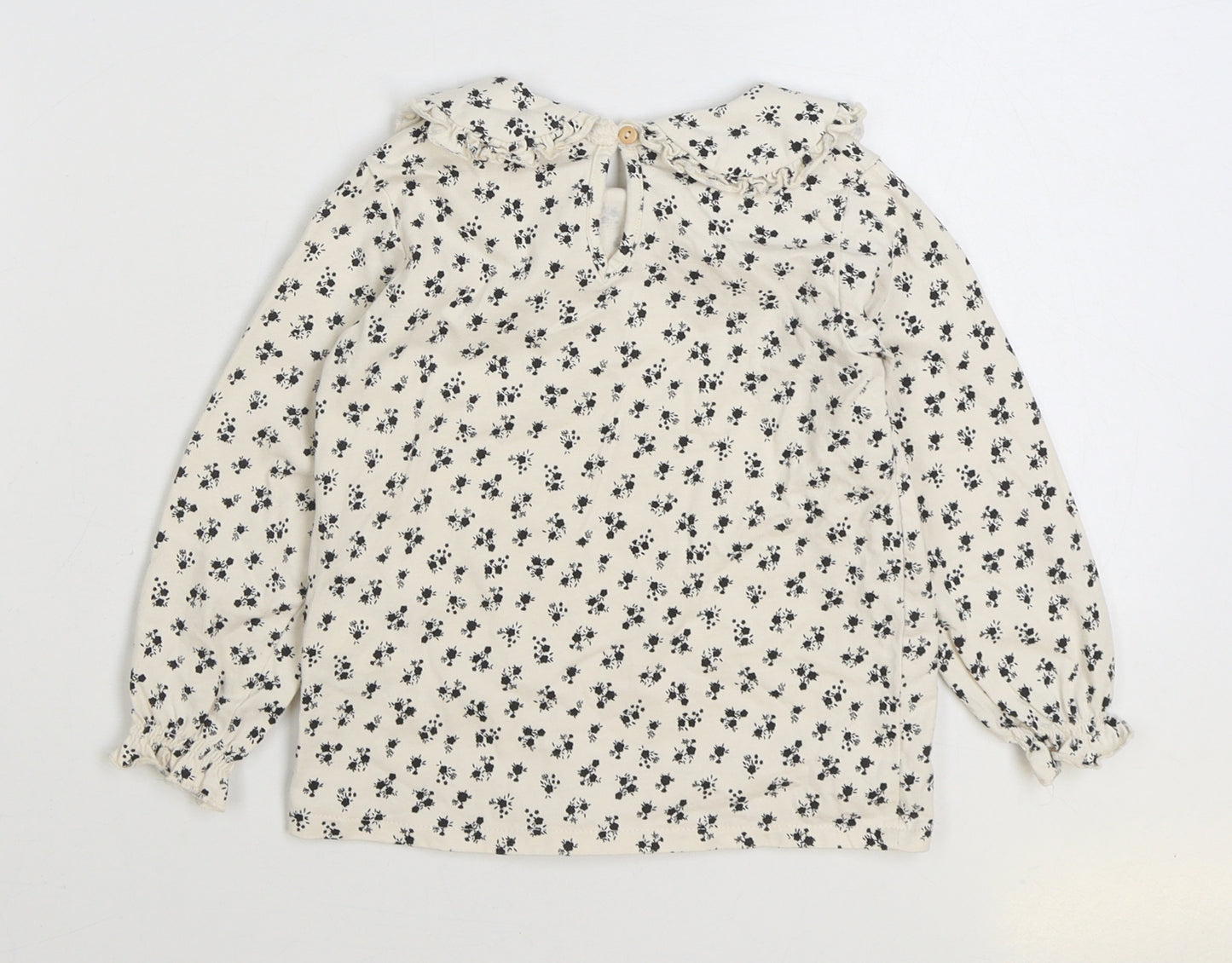 Zara Girls White Floral Cotton Basic Blouse Size 2-3 Years Collared Button