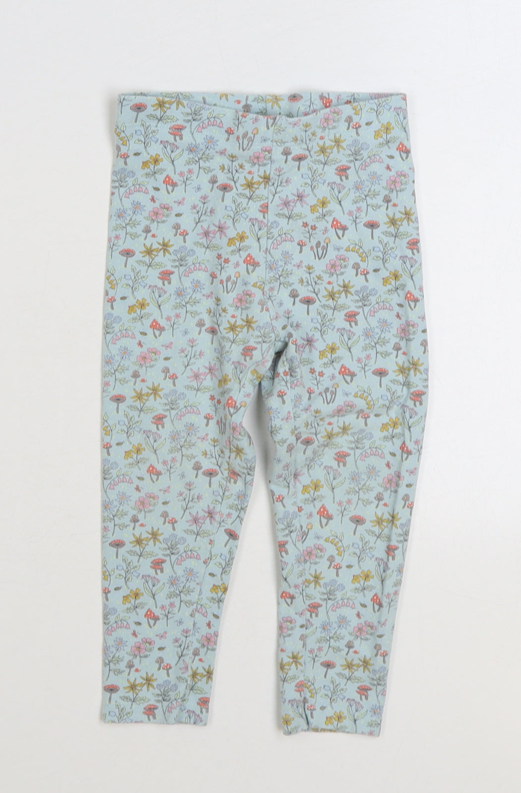 NEXT Girls Blue Floral Cotton Jogger Trousers Size 2-3 Years Regular Pullover - Woodland Nature Leggings