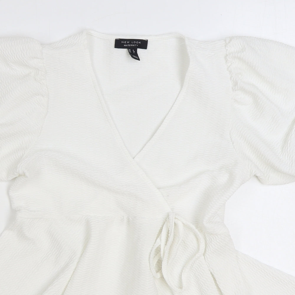 New Look Womens White Cotton Wrap Dress Size 8 V-Neck Pullover