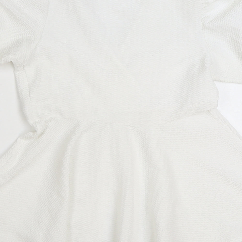 New Look Womens White Cotton Wrap Dress Size 8 V-Neck Pullover