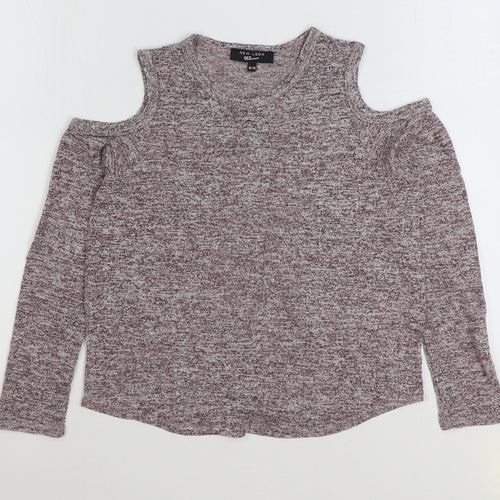 915 Generation Girls Purple Polyester Basic T-Shirt Size 12-13 Years Round Neck Pullover - Open Shoulder