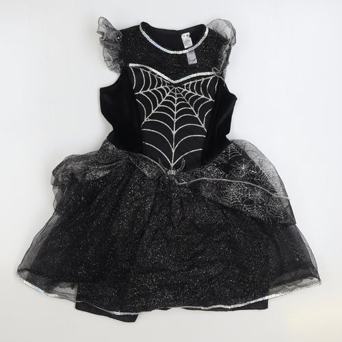 George Girls Black Geometric Polyester Ball Gown Size 7-8 Years Round Neck Hook & Loop - Spiderweb Costume