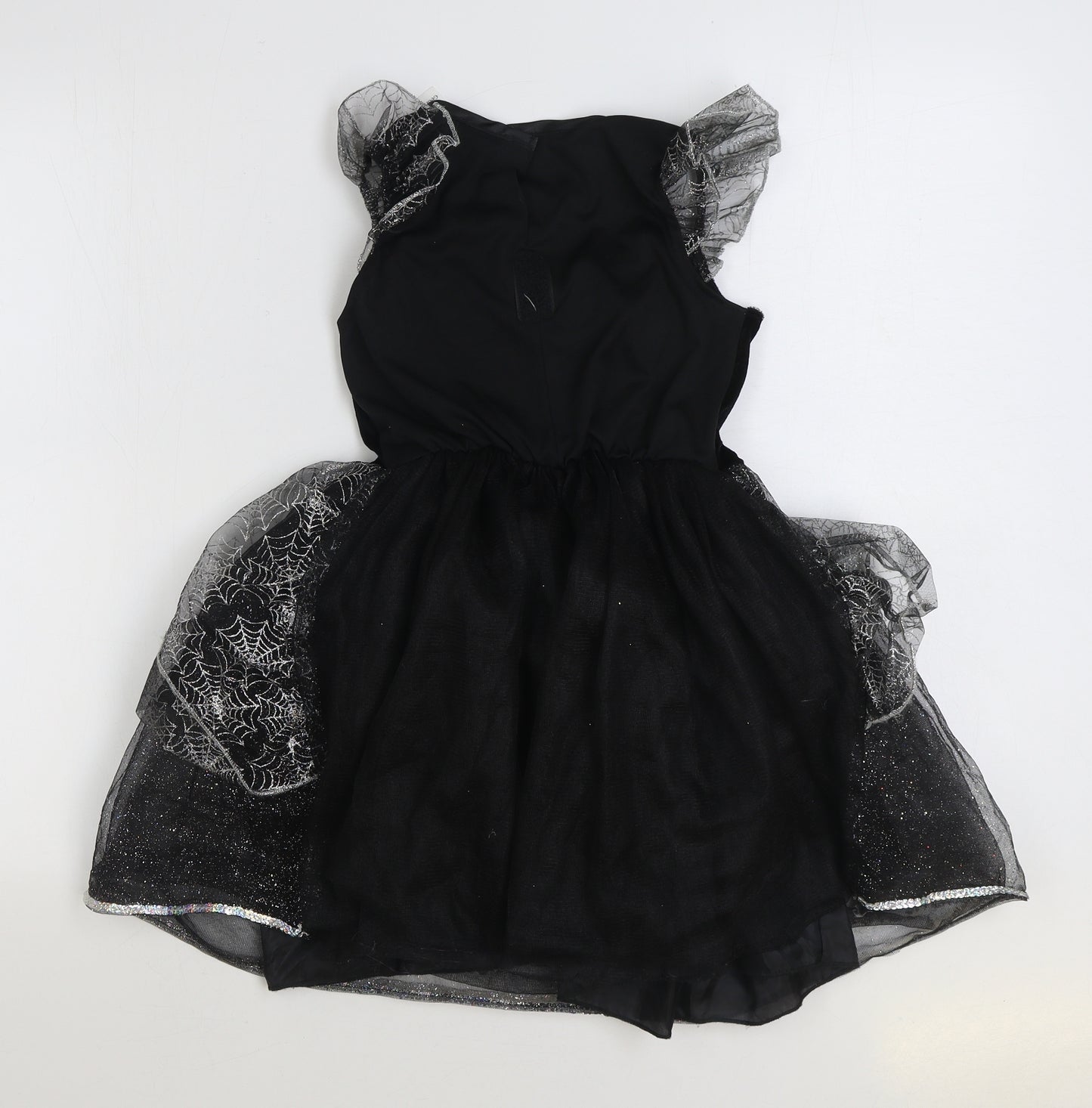 George Girls Black Geometric Polyester Ball Gown Size 7-8 Years Round Neck Hook & Loop - Spiderweb Costume