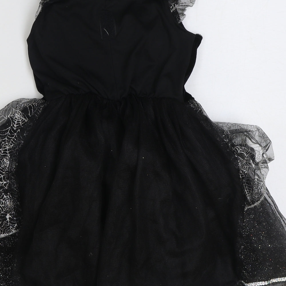 George Girls Black Geometric Polyester Ball Gown Size 7-8 Years Round Neck Hook & Loop - Spiderweb Costume