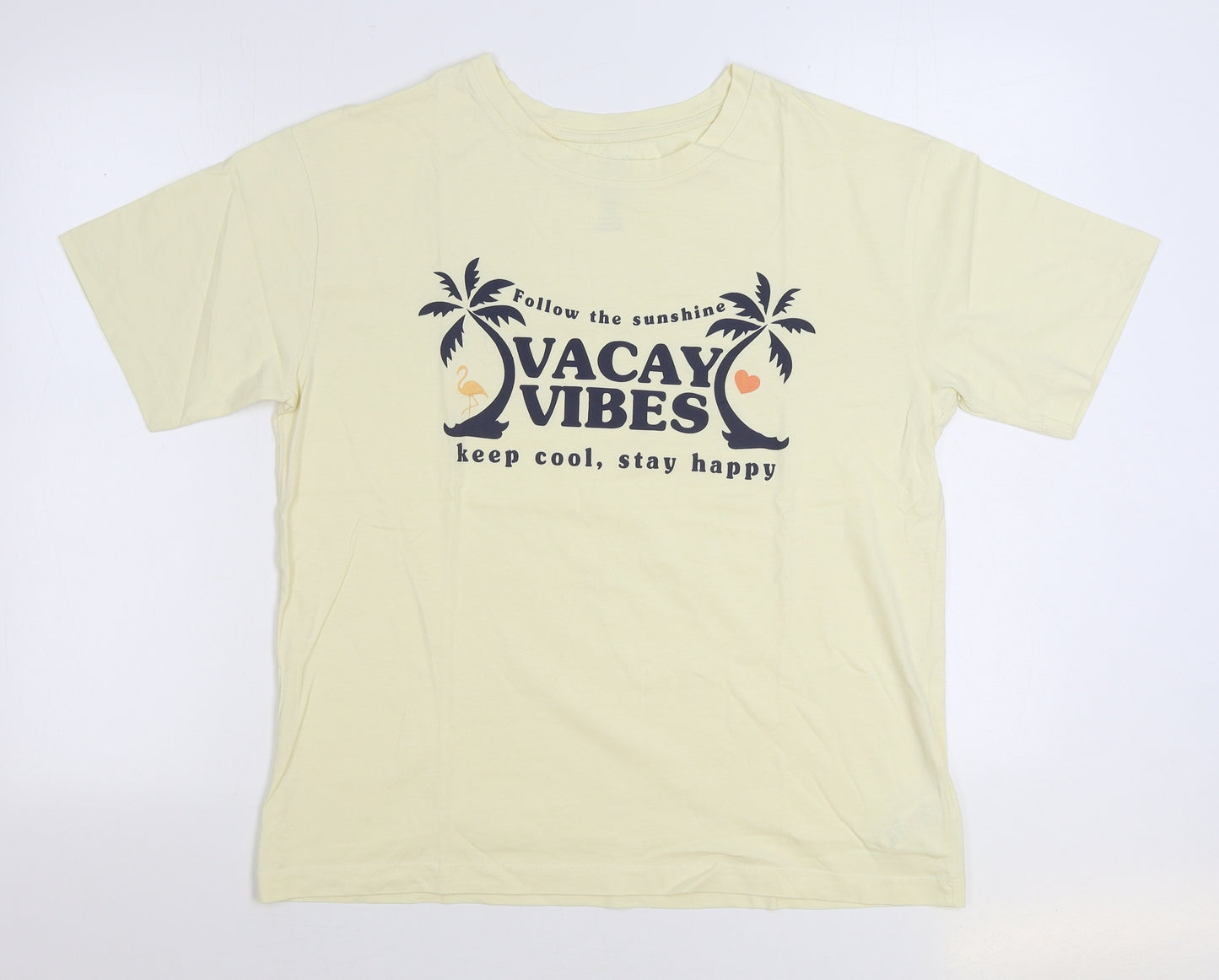 F&F Womens Yellow Cotton Basic T-Shirt Size 14 Round Neck - Vacay Vibes