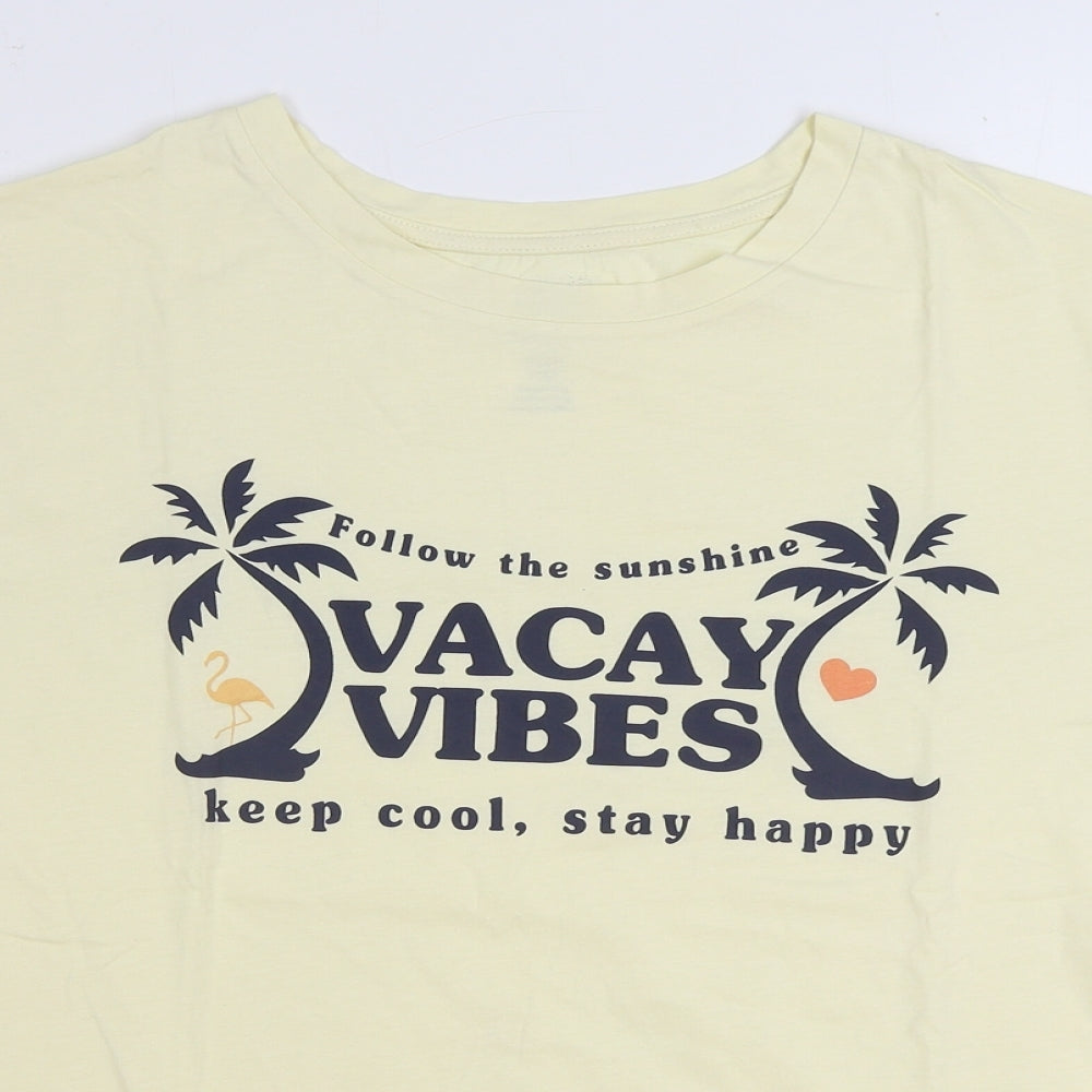 F&F Womens Yellow Cotton Basic T-Shirt Size 14 Round Neck - Vacay Vibes