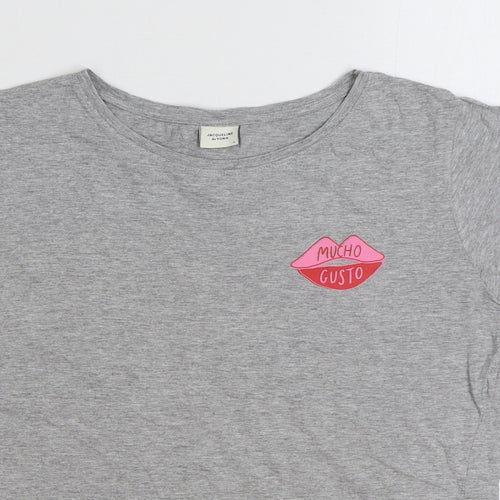 Jaqueline de Yong Womens Grey Cotton Basic T-Shirt Size L Round Neck - Mucho Gusto