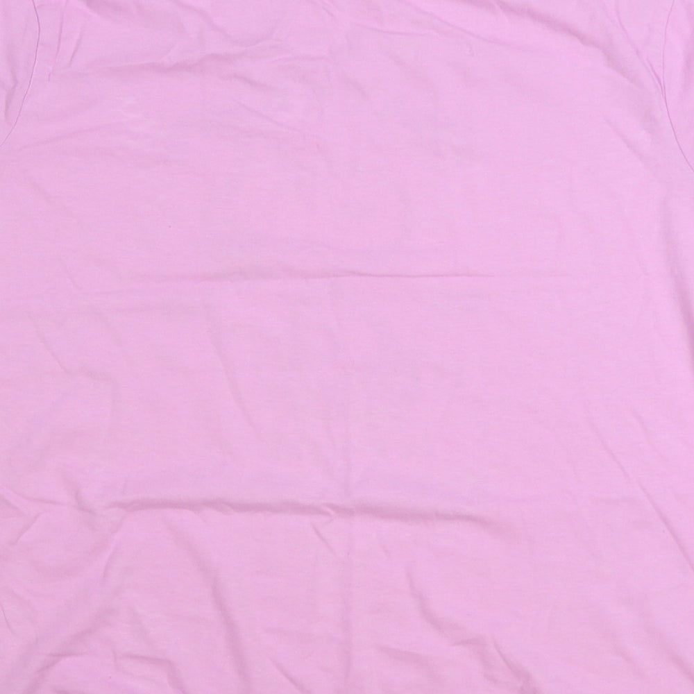 Marks and Spencer Womens Pink 100% Cotton Basic T-Shirt Size 14 Round Neck - Snoopy Slogan