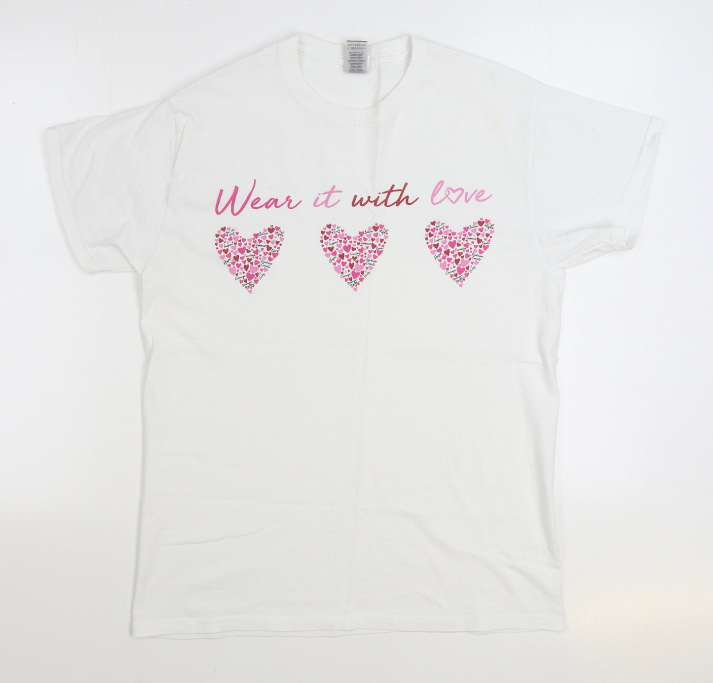 Wear It With Love Womens White 100% Cotton Basic T-Shirt Size M Round Neck - Hearts