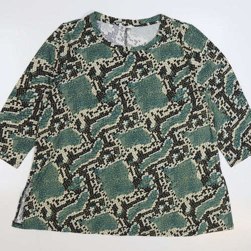 Emeliax Womens Green Animal Print Polyester Basic Blouse Size XL Scoop Neck - Snakeskin Print